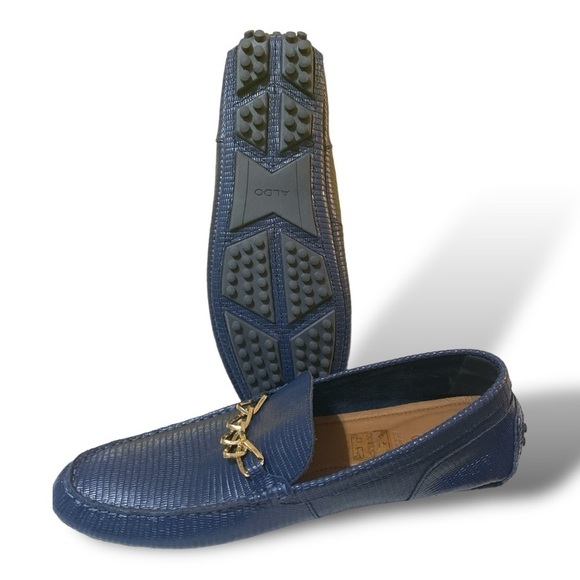 ALDO Davinch Lizard Embossed Loafer Driving Shoe Navy Blue Size 11…Normcore - Picture 11 of 16